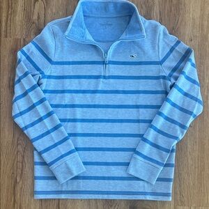 Vineyard Vines Sky and Medium Blue Striped Quarter-Zip Pullover